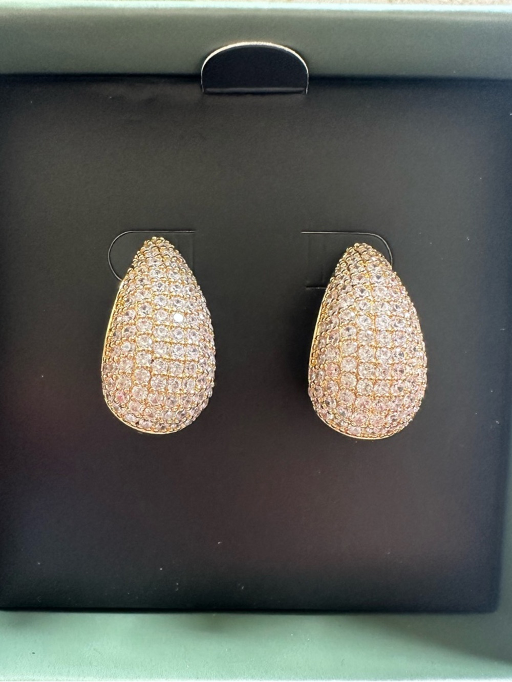 Jewels by Sunaina Narnia Stud Earrings Gold CZ Teardrop Statement NIB
